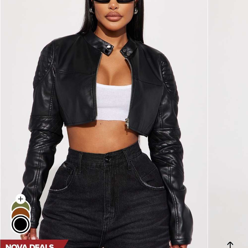 Fashion Nova Black Leather Cropped Jacket